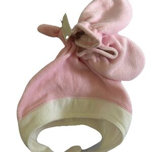 NEW!! OLD NAVY Pink/White Baby Girls Fleece Hat/Mittens W/Tags